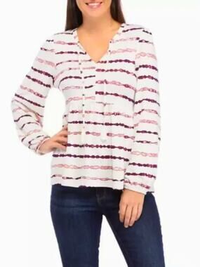 WONDERLY Julianna Striped Peasant Top NWT Size L
